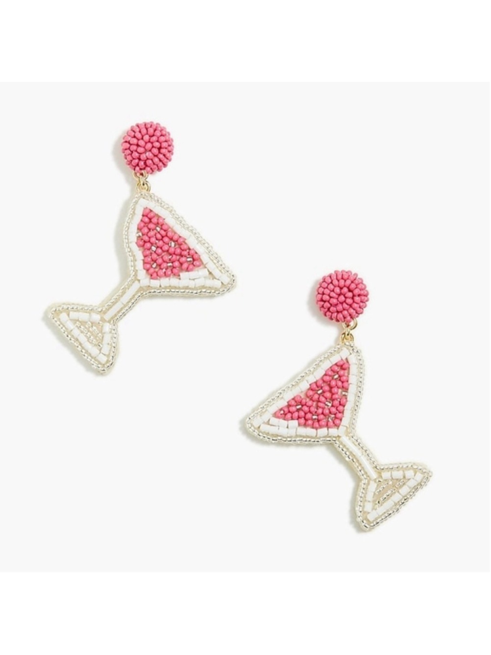 J. Crew Martini Glass Beaded Statement Earrings Pink Gold NEW - Picture 4 of 7